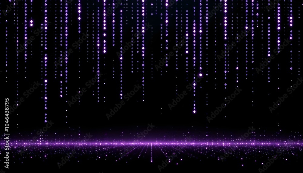 Poster Digital purple matrix. Futuristic dots background. Cyber texture with particles of different sizes. Technology illustration. Green matrix background. Technology stream binary code. 