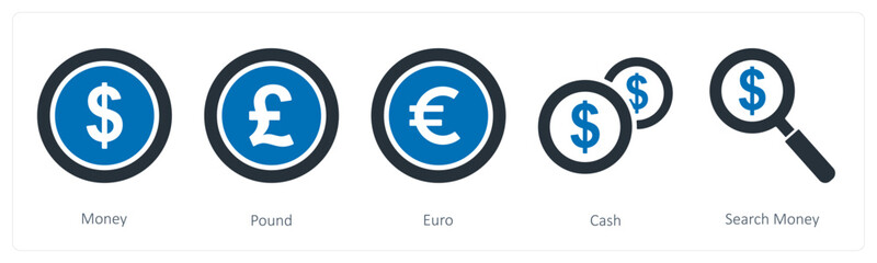 A set of 5 business icons as money, pound, euro