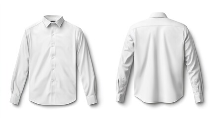 shirt with long sleeves isolated on white background, front and back side of men's formal