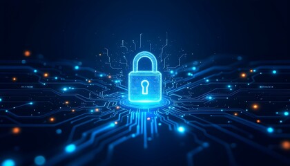 Cybersecurity and information or network protection. Future technology web services for business and internet projects. Encryption with a padlock icon on the virtual interface.