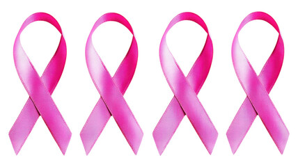 Pink ribbons symbolizing awareness and support for breast cancer during awareness campaigns and events in various locations.