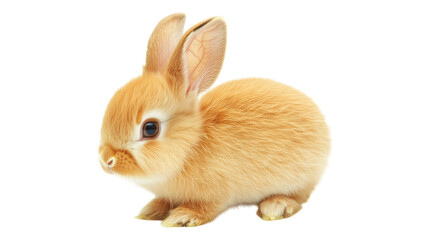 Obraz premium Cute fluffy bunny sits on soft surface against a transparent background in bright lighting during an indoor setting.