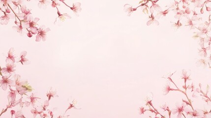 Fototapeta premium Photo of, Pink background with delicate cherry blossom branches and falling petals in soft pastel tones for design, banner template