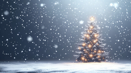 Christmas tree illustration with glowing snowflakes