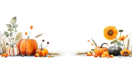 Vibrant autumn harvest with pumpkins and sunflowers