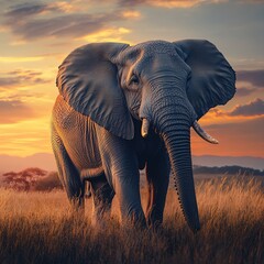 Obraz premium Create a photorealistic image of a majestic African elephant in its natural habitat.