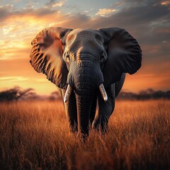 Fototapeta premium Create a photorealistic image of a majestic African elephant in its natural habitat.