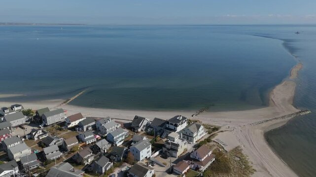 flying back reveal of beach of Fairfield Connecticut
