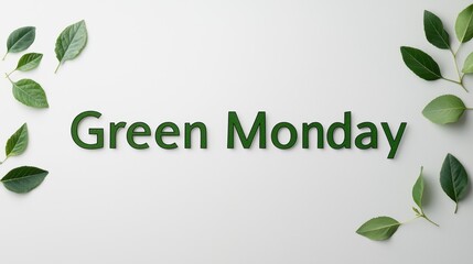 Eco-friendly minimalist background for Green Monday concept. The image features the phrase "Green Monday" styled with green foliage symbolizing sustainability and eco-friendliness