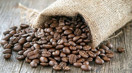 Fresh Coffee Beans Spilling from Burlap Bag
