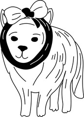 Cute dog black and white illustration. White background.