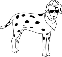 Cute dog black and white illustration. White background.