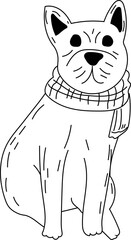 Cute dog black and white illustration. White background.