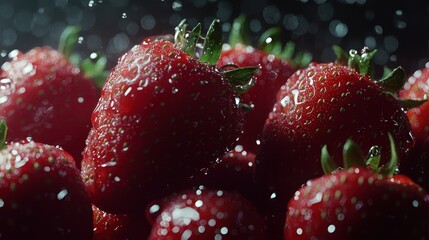 Fresh Ripe Strawberries with Water Drops Close-Up