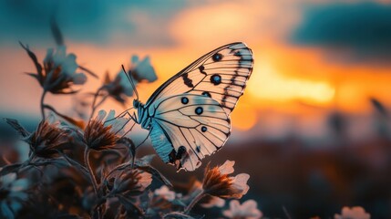 Obraz premium Delicate Butterfly with Damaged Wings Resting on Flowers