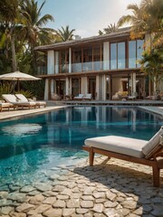 Fototapeta premium A pension with a swimming pool with the main concept of clams