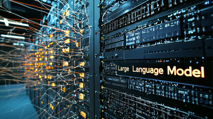 A bold 3D rendering of the text "Large Language Model" on a crisp white background, with soft shadows adding depth and dimension. Generative AI