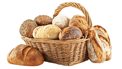 Assorted Freshly Baked Bread in Wicker Basket