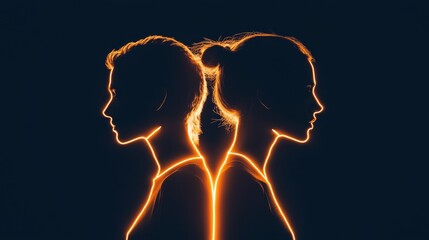 A man and woman facing away from each other in silhouette, dark background, subtle light outlining their figures, highlighting relationship struggles