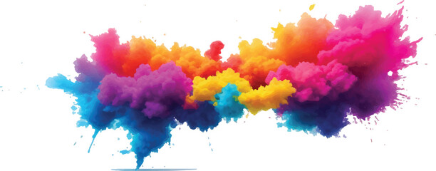 Multicolor powder explosion on White background. Colored cloud. Colorful dust explode. Paint Holi. colorful rainbow Holi paint color powder explosion with bright colors isolated white background.	