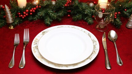 Elegant Christmas Table Setting with White Porcelain