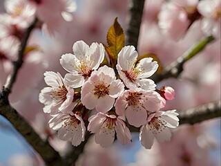 Obraz premium cherry blossoms in bloom photographed during the day directly on the tree