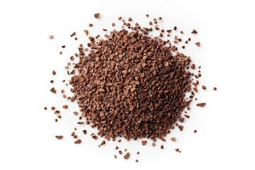 Heap of chicory powder alone on white seen from above