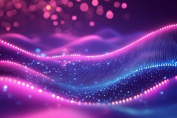 Fototapeta premium Neon futuristic flashes on black background. Motion light lines backdrop. For banner, postcard, illustration. Blur neon light. Lens flare overlay. Bokeh fluorescent flash gleam. 