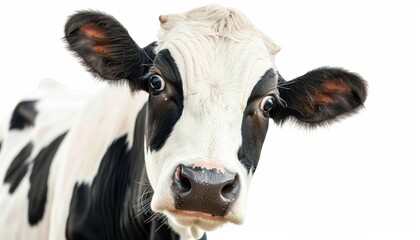 Humorous cow portrait white background