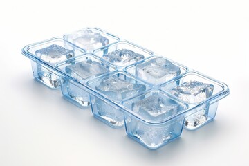 Ice cube tray made of plastic against white background