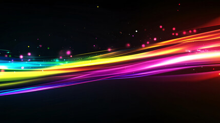 Neon futuristic flashes on black background. Motion light lines backdrop. For banner, postcard,...