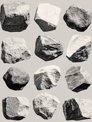 Twelve rough stones arranged in grid pattern, monochrome texture © JFM