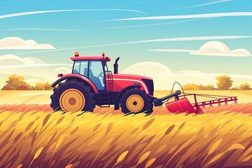 Obraz premium Tractor spraying in the field. Agricultural landscape