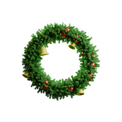 3D Christmas Wreath with Golden Bells and Red Ornaments