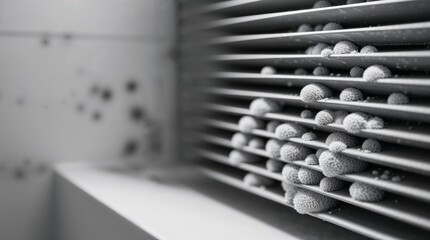 Close-Up of Unusual Grey Fungal Growth on Ceiling Vent Highlighting Biological and Environmental Contamination