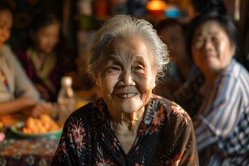 Obraz premium Elderly Woman in Traditional Clothing: Warm Atmosphere