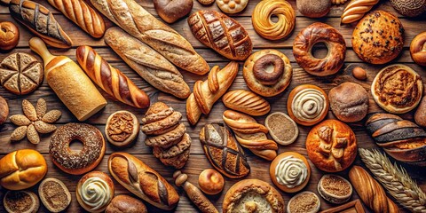 Hand Drawn  Pattern of Sketched Bread and Bakery Items for Unique Culinary Art, Bakery Decor, and Food Industry Designs