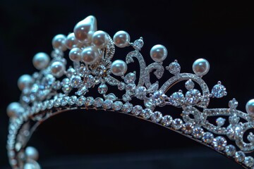 Pearl tiara on black background