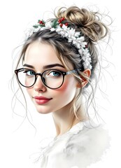 Naklejka premium fine pencil sketch of A young girl with glasses