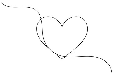 Continuous line drawing of love shape one drawing and outline valentine day vector icon