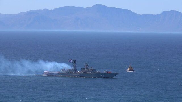 Navy vessel sailing in the bay
