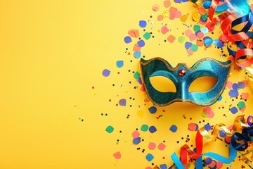 Fototapeta premium Purim party with carnival theme on yellow background