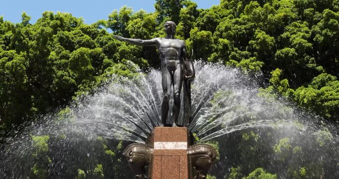 Apollo's bronze statue, detail from the Archibald Memorial Fountain in Sydney's famous Hyde Park