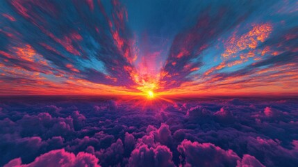 Fototapeta premium A vibrant sunset where the jellybean horizon glows beneath cotton candy clouds and peppermint spires, Generative AI