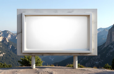 Fototapeta premium Mountain vista billboard mockup with metallic frame and copy space