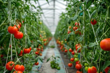 Red tomatoes grown in a greenhouse for vegetable horticulture