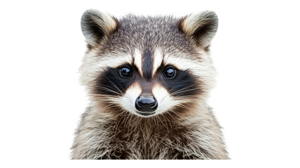 Fototapeta premium A playful raccoon showing its curious expression against a transparent background, emphasizing its distinct facial markings and features.