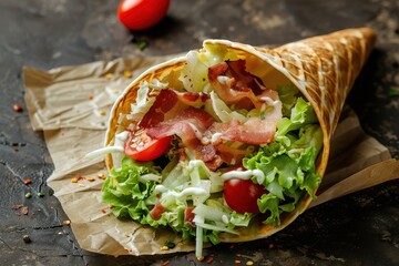 Salad cone with bacon lettuce tomatoes and mayo