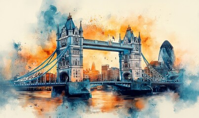 Obraz premium Watercolor the wonderful city of london, Tower Bridge
