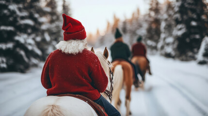 Friends Enjoying Holiday Sleigh Ride in Winter Wonderland